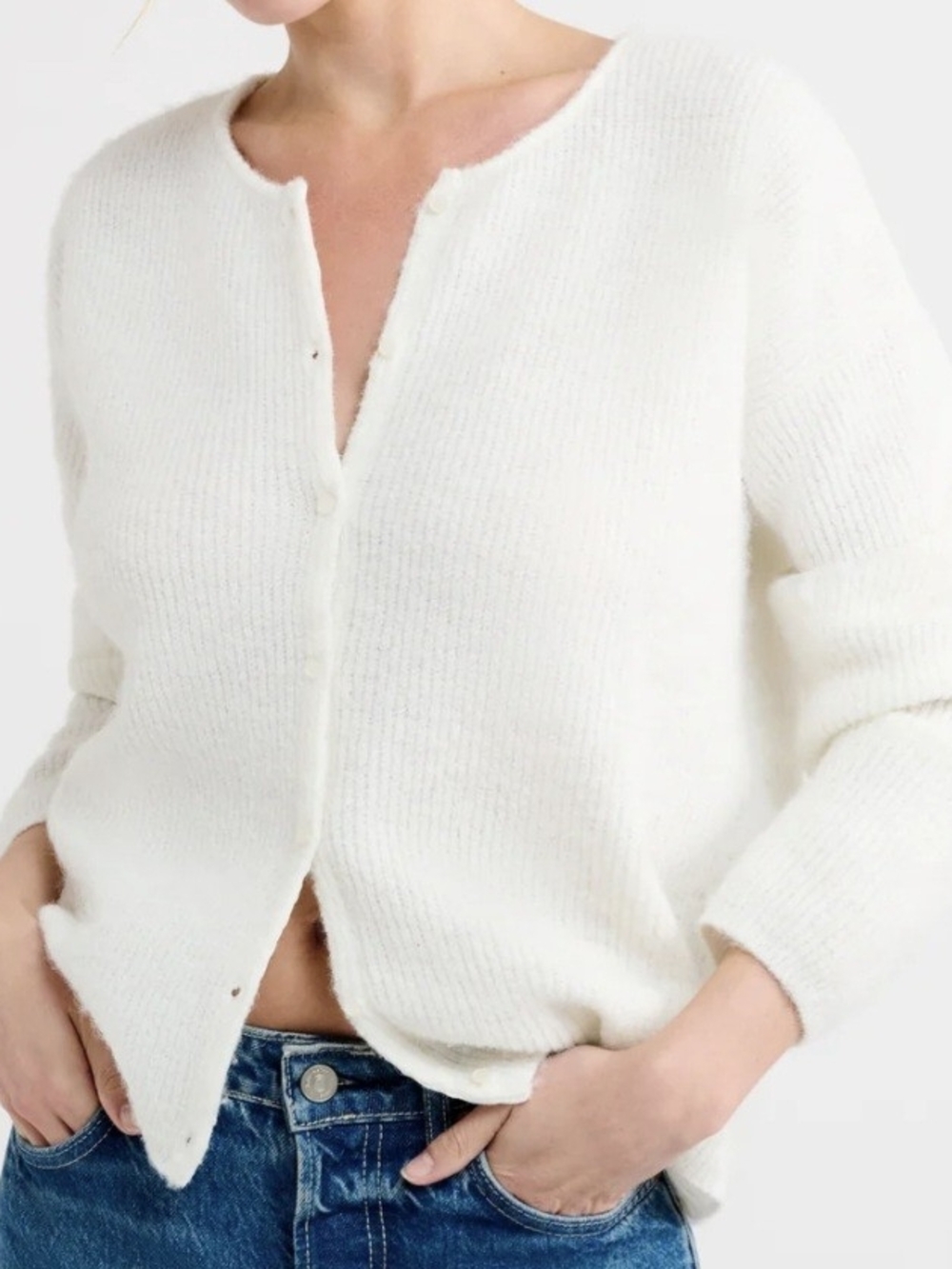 Rumored Cream Button-Front Knit Cardigan